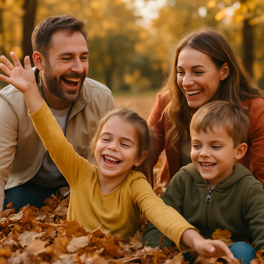 Family smiling together outdoors